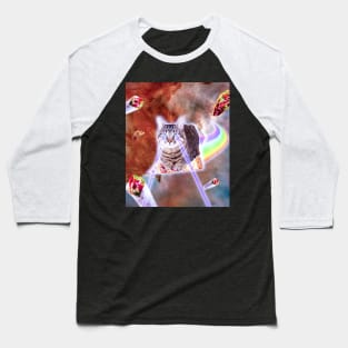 Laser Eyes Space Cat Riding Rainbow Pizza Baseball T-Shirt